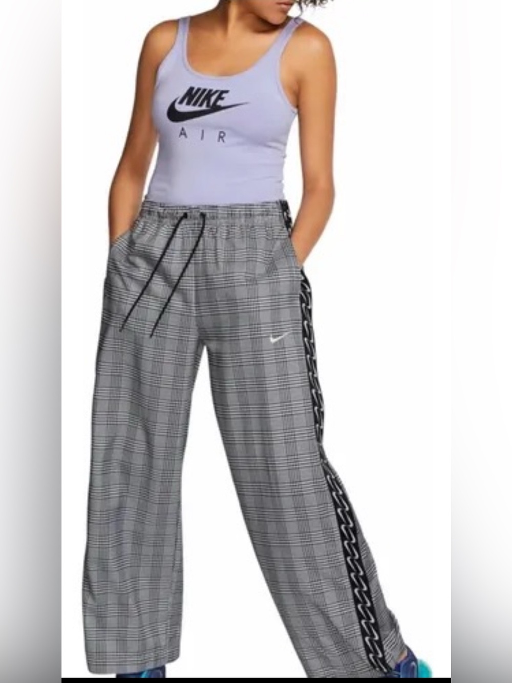Nike Plaid Wide-Leg Tearaway Track Pants - LIKE NEW